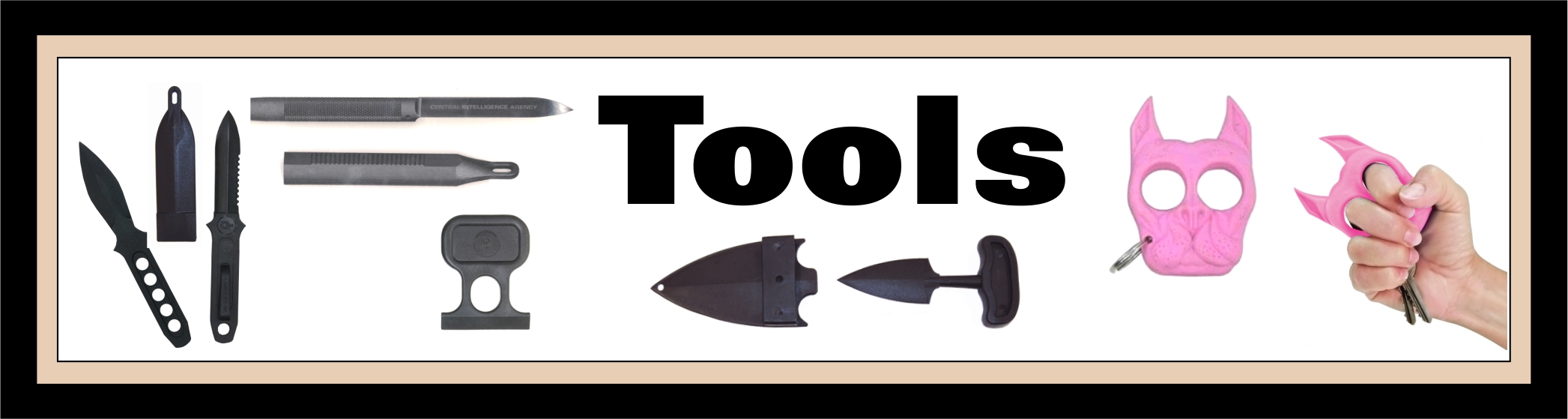 Tools - Brutus Key Chains, Sticker Knives, Pen Dart, Ice Scrappers, Sheaths and Belt Buckles